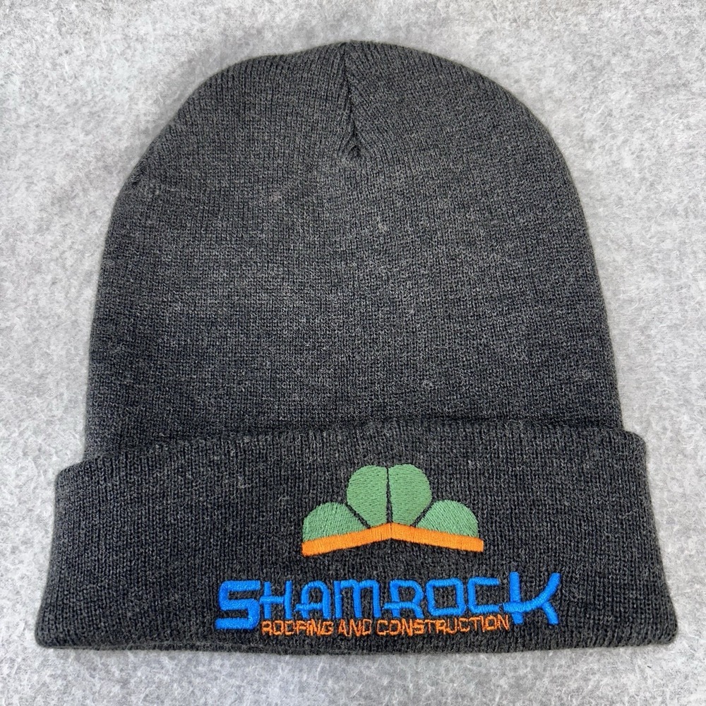 Shamrock Roofing Beanie Dark Gray Knit Cuffed Cap Construction Logo